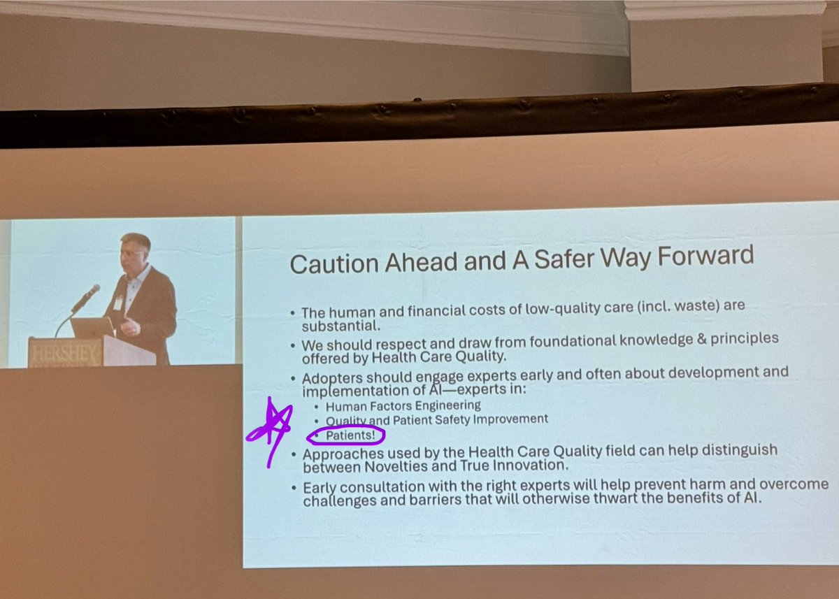 Liza Papautsky, PhD (@elpphd) on Twitter photo Thank you Dr Jeff Brady for highlighting how important it is to engage #patients …and under the header of engaging #experts early and often in advancing the application of #AI in #healthcare in service of #safety & #quality
<a href="/AIHF2025/">AIHF2025 | Human Factors & AI in Patient Safety</a> #aihf2025 #humanfactors #patientengagement Thank you Dr Jeff Brady for highlighting how important it is to engage #patients …and under the header of engaging #experts early and often in advancing the application of #AI in #healthcare in service of #safety & #quality
<a href="/AIHF2025/">AIHF2025 | Human Factors & AI in Patient Safety</a> #aihf2025 #humanfactors #patientengagement