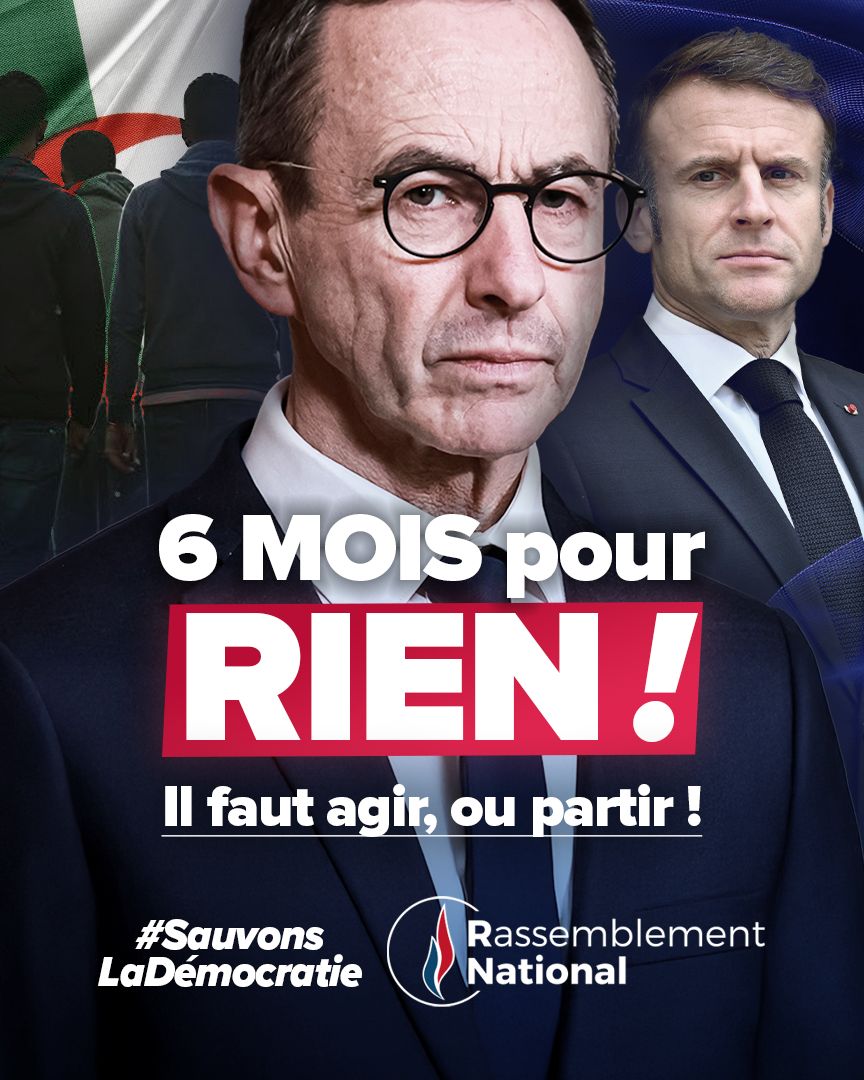 🔴 Depuis six mois, toutes les annonces de Bruno Retailleau se sont soldées par des échecs !

Bras de fer perdu avec l'Algérie, référendum sur l'immigration abandonné, interdiction du voile lors des sorties scolaires rejetée... La France a besoin d'action, pas de promesses