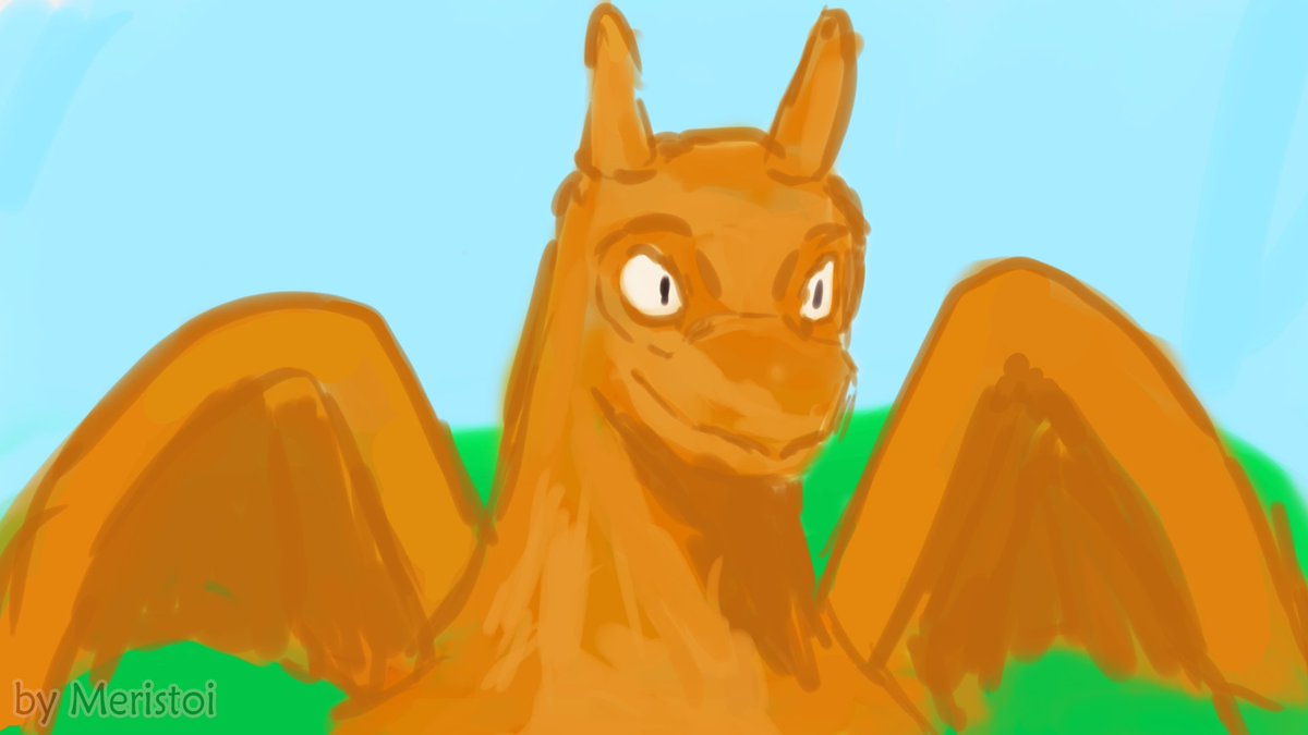 Meristoi's tweet photo. Tried drawing from memory &amp; without lineart, just using colors 
Turned out cool :3 
(made ~1.5 months ago)
.
 #pokemon #charizard #digital #digitalart #fanart #art https://t.co/F9mWx2fmTZ