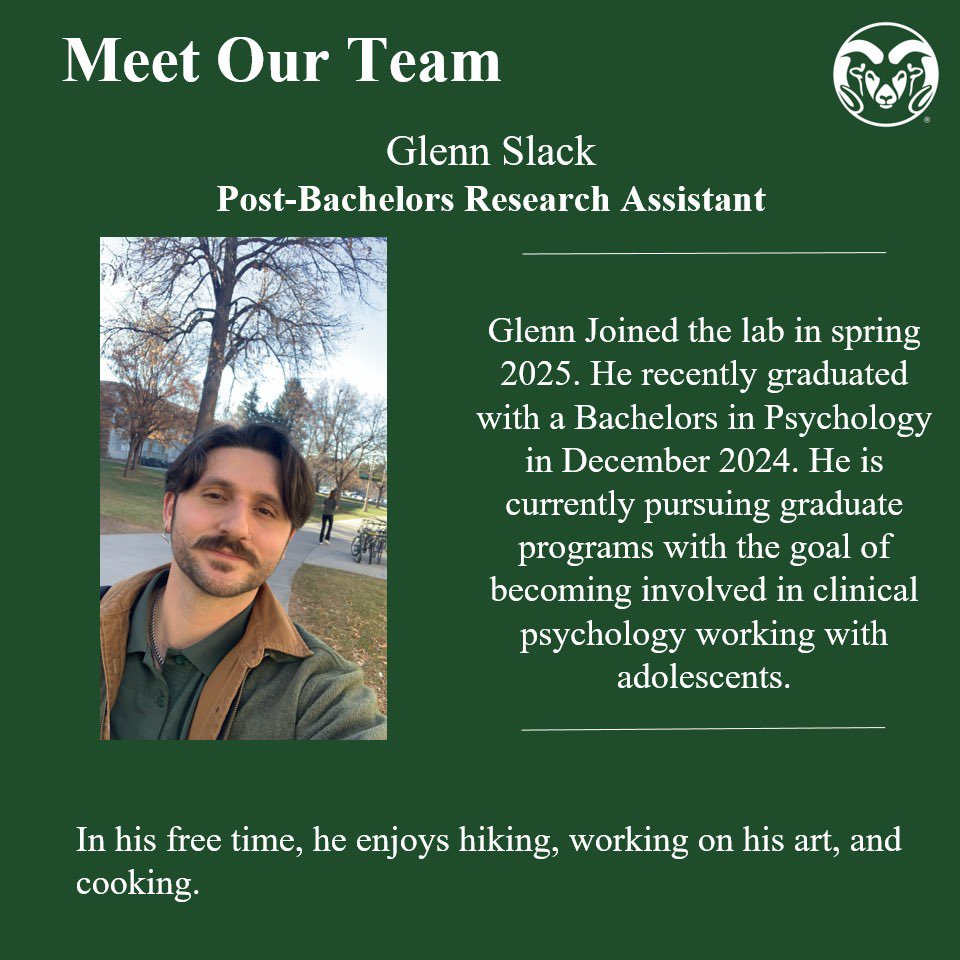 CSU_behav_lab's tweet image. Meet the team! Glenn is a Post-Bachelors research assistant in our lab!
#meettheteam #foco #coloradostate #research #behavioralmedicine