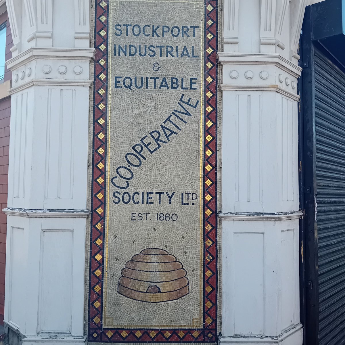 🐝 #ThrowbackThursday to Stockport's co-operatives roots 🐝. This mosaic artwork was snapped in Cheadle by a Co-operative UK colleague. The beehive imagery displays a classic #coops symbol - signifying unity, industry and working together for the common good. A reminder that