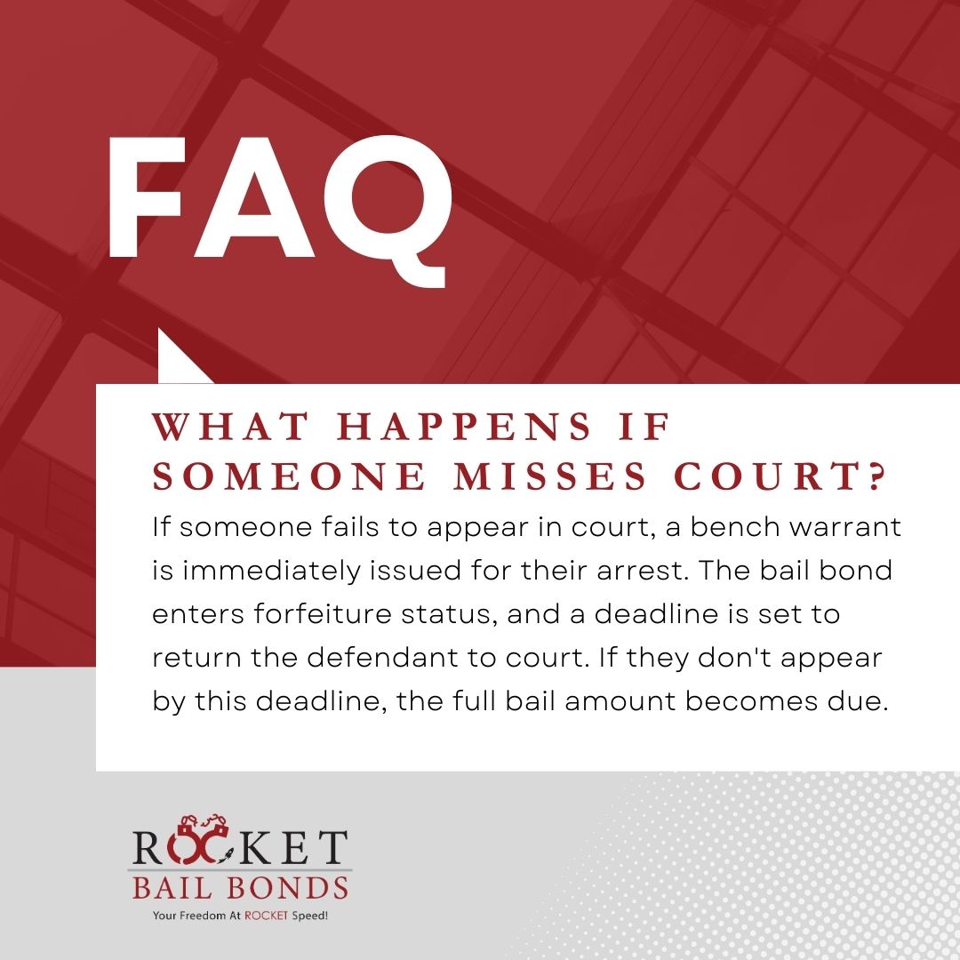Rocketbailbonds's tweet image. Missed court date? Here&apos;s what happens: Bench warrant issued, bail bond forfeiture begins. ⚖️ Rocket Bail Bonds provides court date reminders and ongoing support to prevent these critical mistakes.

ℹ️ rocketbailbond.com

#LegalFAQ #BailBonds