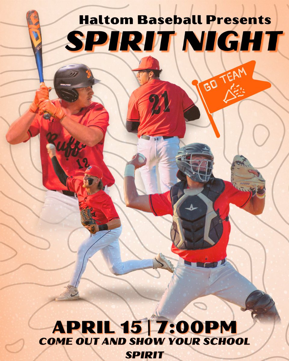 Join us next Tuesday for Spirit Night!

Come out and show your school spirit as Haltom Baseball takes on South Grand Prairie ⚾️🦬

Go Buffs!