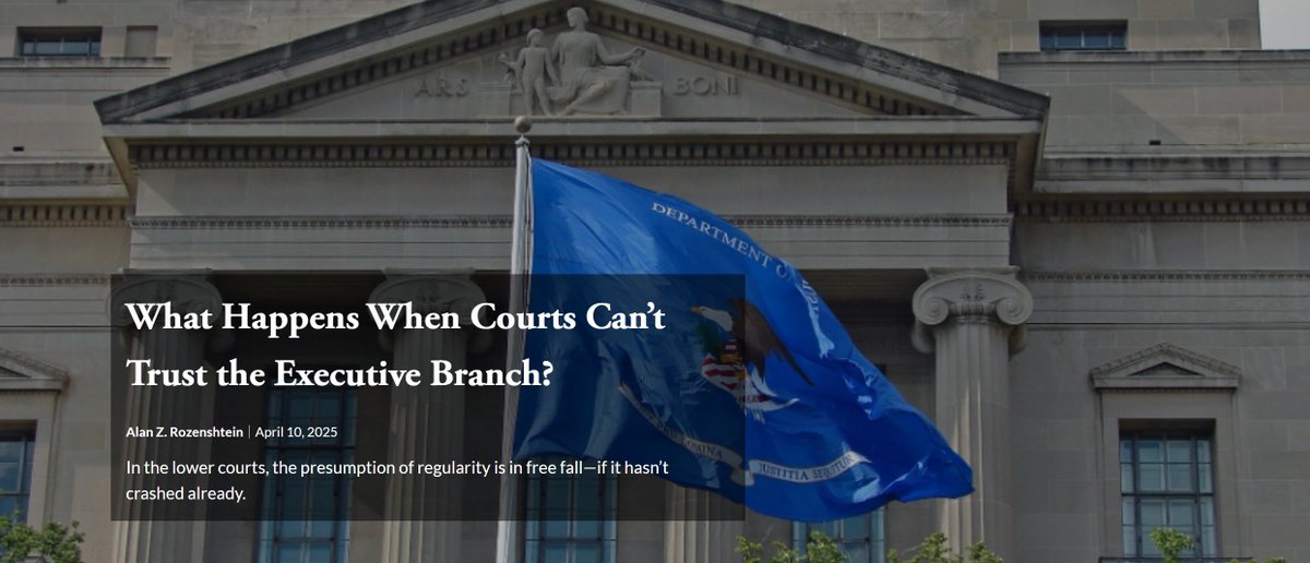 Lawfare (@lawfare) on Twitter photo .<a href="/ARozenshtein/">Alan Rozenshtein</a> writes that the Trump administration and its lawyers' own conduct in courtrooms is making it impossible for courts to trust that the government is operating honestly and causing the relationship between the judicial and executive branches to break down. .<a href="/ARozenshtein/">Alan Rozenshtein</a> writes that the Trump administration and its lawyers' own conduct in courtrooms is making it impossible for courts to trust that the government is operating honestly and causing the relationship between the judicial and executive branches to break down.