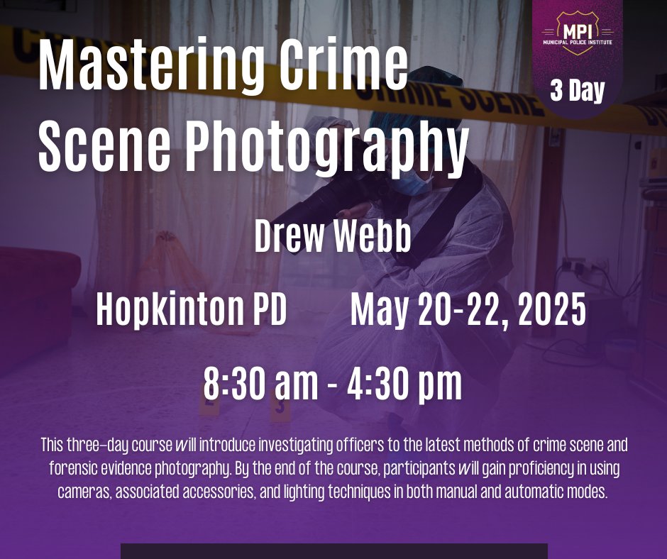 MPITraining's tweet image. Mastering Crime Scene Photography
Click the link below to read more!
mpitraining.com/events/masteri…
#police #policetraining #lawenforcement #lawenforcementtraining #mpi #leadership #massachusetts #training #trainwiththebest