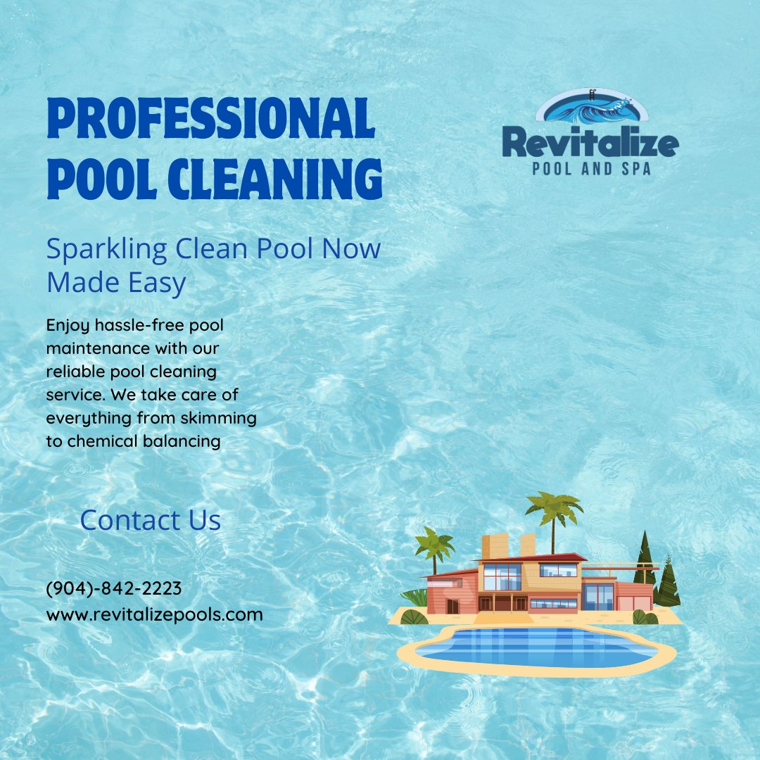 PoolRevitalize's tweet photo. Ready for a sparkling spring pool? 🌊 Let us handle the hard work! Call (904) 842-2223 now! #SpringPoolCare #SparklingWater #FreshStart #RevitalizePools #PoolCleaning https://t.co/7nVq5NQr2j