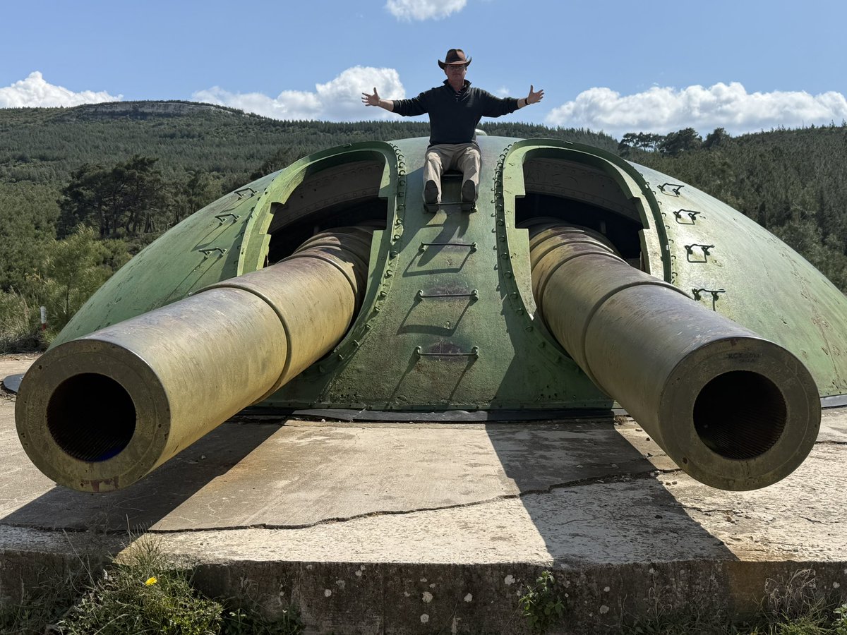 On the Dardanelles today. Anchored in steel and history, the turrets of the battleship Turgut Reis—once a symbol of Ottoman naval power, her great 11.1-inch guns repurposed as coastal artillery. <a href="/DanHillHistory/">Dan Hill</a>