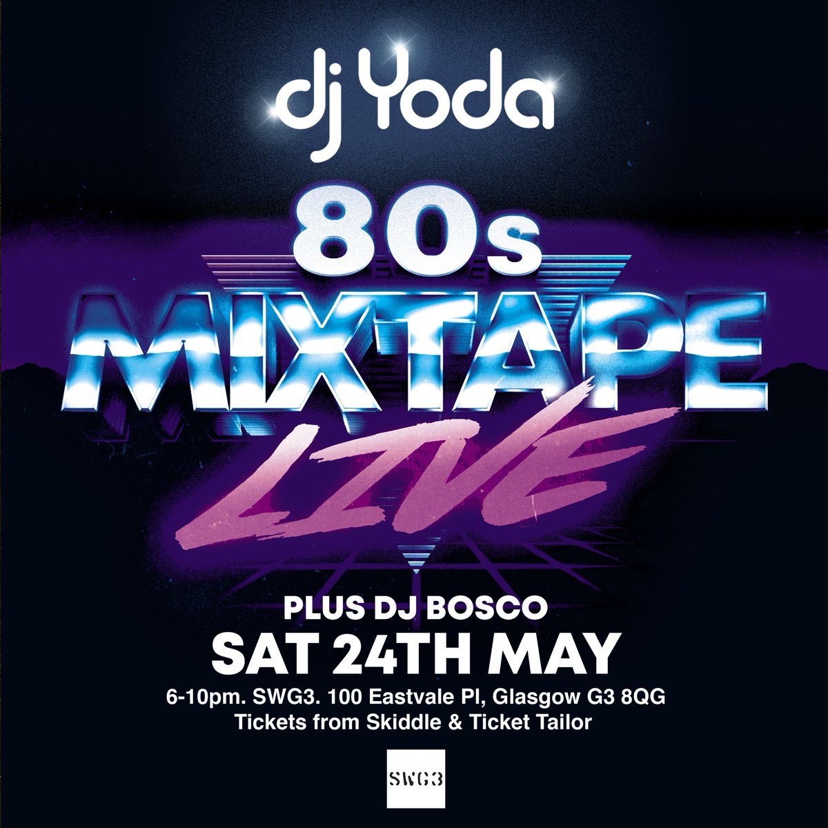23rdpublishing's tweet photo. @DJYodaUK brings the ultimate 80s Mixtape to SWG3 – loaded with iconic throwbacks, old-school bangers, and nonstop 80s vibes. 🎶🔥

With DJ Bosco on support, it's set to be a night of feel-good nostalgia and dancefloor energy. 🕺⚡

https://t.co/JLXg3kW81x https://t.co/cV15vmjjPt