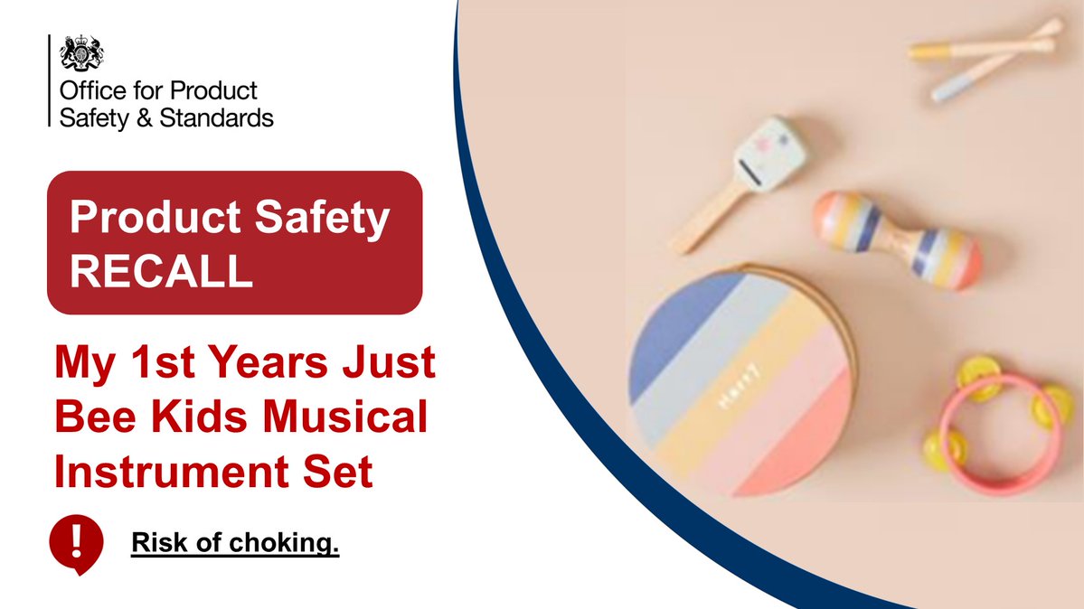 ⚠️Product Recall: My 1st Years Just Bee Kids Musical Instrument Set (2501-0205) presenting a risk of choking.⚠️

gov.uk/.../product-re…

#ProductRecall #UkRecallsAndAlerts