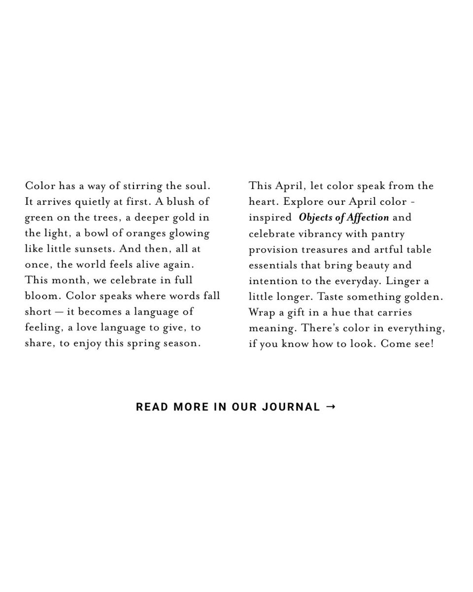 A season in full color! 

This month, linger longer at the table. Wrap a gift in a hue that carries meaning. Pick up a spoon that has stirred love for generations. And remember — there’s color in everything, if you know how to look. l8r.it/DSRl
