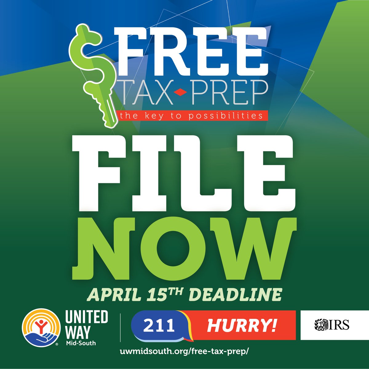 Hurry! The deadline is approaching! 

United Way of the Mid-South offers FREE tax prep services. File before April 15th. Don’t wait, get the help you need today! #FreeTaxPrep #TaxSeason #UWMS