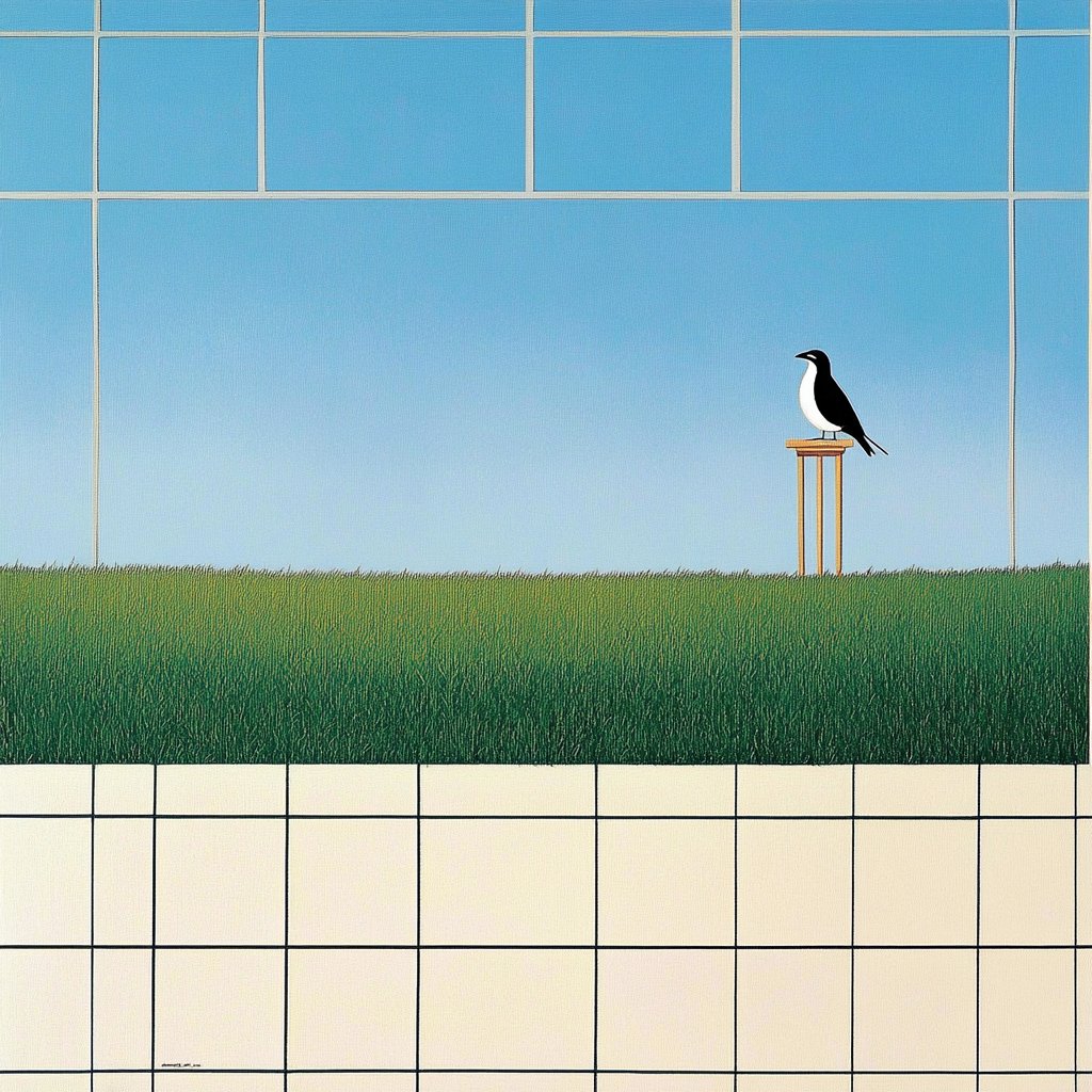 Evasanter's tweet photo. 'The Quiet Watcher' captures a dialogue with the sky. A lone bird, a sentinel between realms, invites reflection on the unseen. Where does your gaze wander in the silence? #Surrealism #ArtisticWhisper #EvaSanter https://t.co/8VzE3T6kXH