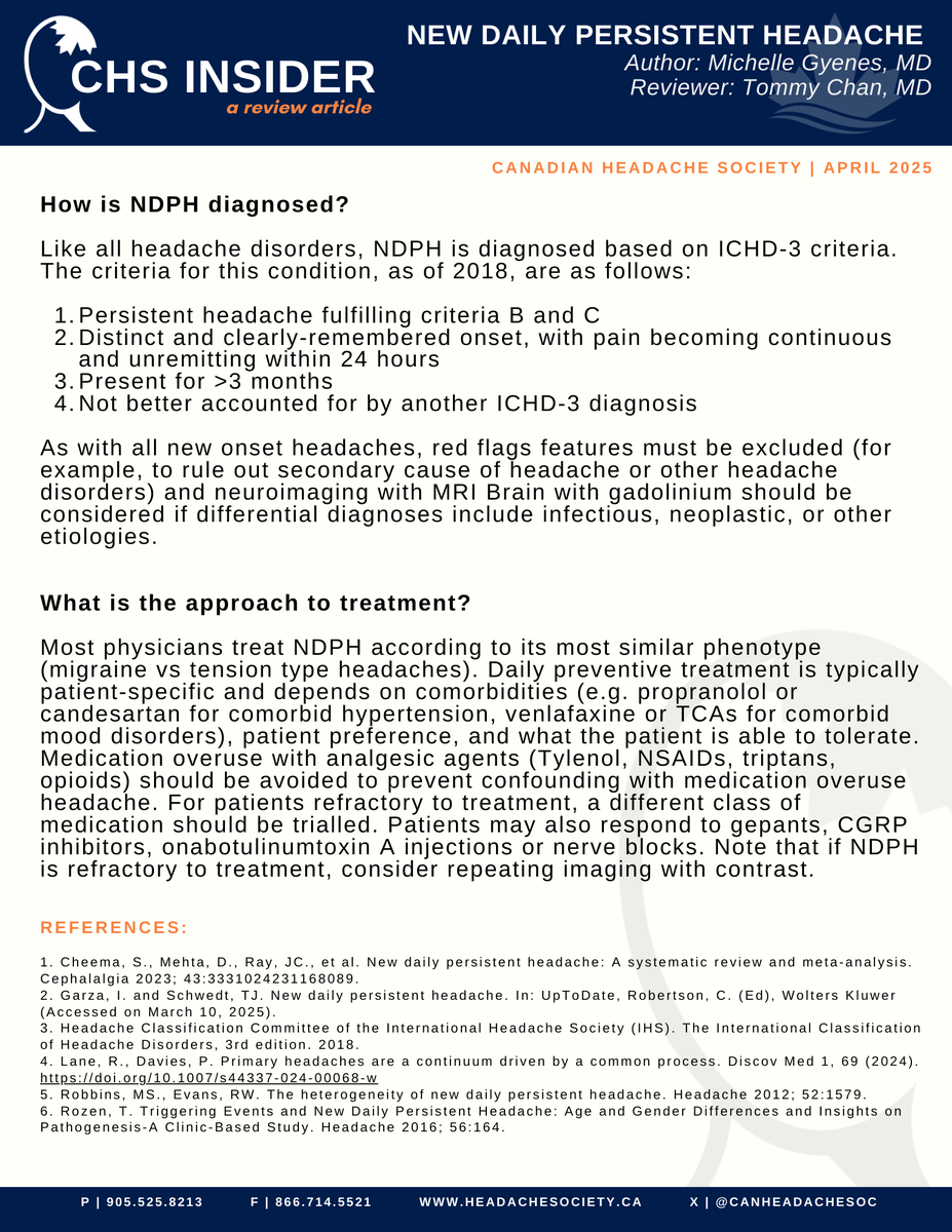 Canadian Headache Society (@canheadachesoc) on Twitter photo 📢 The April Issue of the #CHSInsider is out now, focusing on the New Daily Persistent Headache. A big thank you to Dr <a href="/michellegyenes/">Michelle Gyenes</a> for writing this article, and to Dr Tommy Chan for the thorough review.
📢 Dive into our CHS Insider articles, available for download to all 📢 The April Issue of the #CHSInsider is out now, focusing on the New Daily Persistent Headache. A big thank you to Dr <a href="/michellegyenes/">Michelle Gyenes</a> for writing this article, and to Dr Tommy Chan for the thorough review.
📢 Dive into our CHS Insider articles, available for download to all
