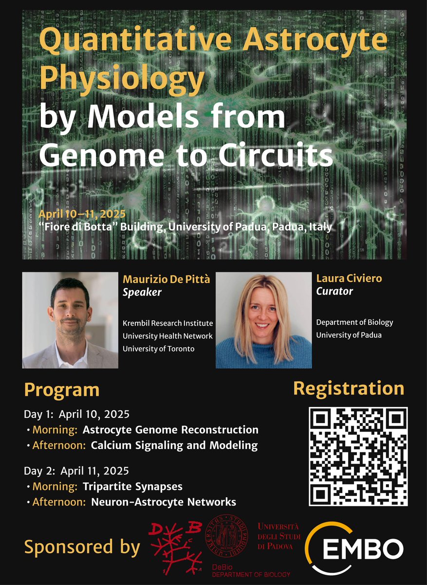 Department of Biology – University of Padova (@dibio_unipd) on Twitter photo The Department of Biology is pleased to host the EMBO Satellite Meeting on Quantitative Astrocyte Physiology. We warmly welcome all participants!
#Astrocytes
#QuantitativeNeuroscience
#EMBOmeeting
<a href="/LauCiviero/">Laura Civiero</a>
<a href="/m_depitta/">Maurizio De Pittà (@mdepitta.bsky.social)</a> The Department of Biology is pleased to host the EMBO Satellite Meeting on Quantitative Astrocyte Physiology. We warmly welcome all participants!
#Astrocytes
#QuantitativeNeuroscience
#EMBOmeeting
<a href="/LauCiviero/">Laura Civiero</a>
<a href="/m_depitta/">Maurizio De Pittà (@mdepitta.bsky.social)</a>