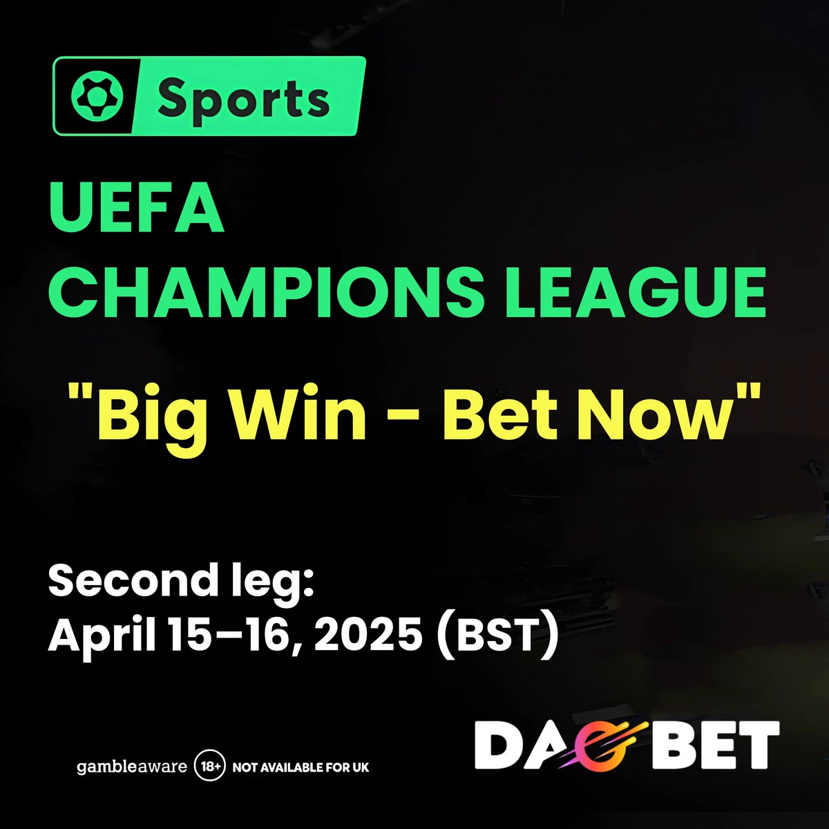 B_Game_Official's tweet photo. 💣 Goals are coming. So should your bets.
⚽️ Champions League – April 15–16
💸 Crypto in, payout blazing fast.
🎯 Tap in at 👉 https://t.co/nlYXK8Qecx
#DAOBET #UCL #FootballBets #CryptoCasino #BetBigWinBigger #Web3Gaming https://t.co/6HYYzJEnX7
