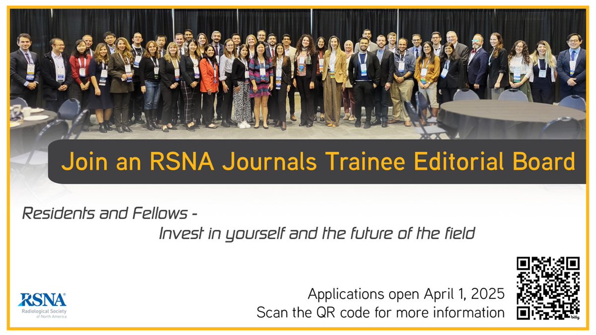 Radiology: Artificial Intelligence (@radiology_ai) on Twitter photo It's time to apply! We welcome applications for the <a href="/Radiology_AI/">Radiology: Artificial Intelligence</a> Trainee Editorial Board from #radiology residents + fellows and from PhD students + postdocs in #AI-related disciplines
➡️rsna.org/education/trai…
#MachineLearning #RadRes #DataScientist It's time to apply! We welcome applications for the <a href="/Radiology_AI/">Radiology: Artificial Intelligence</a> Trainee Editorial Board from #radiology residents + fellows and from PhD students + postdocs in #AI-related disciplines
➡️rsna.org/education/trai…
#MachineLearning #RadRes #DataScientist