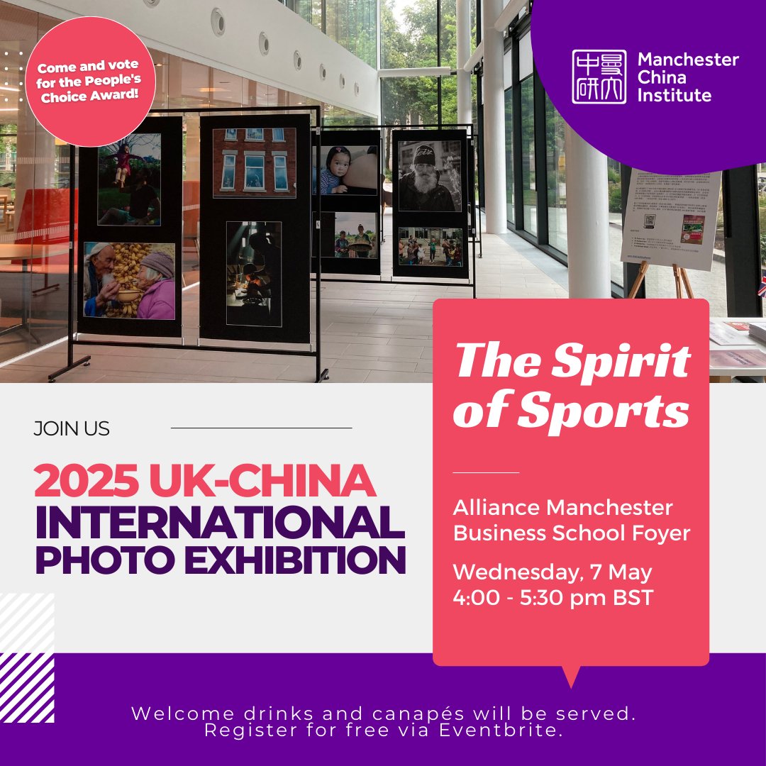 Manchester China Institute (@uomchina) on Twitter photo 🎊 Join our UK-China #Photo #Exhibition #Launch, where we'll reveal the winning photos🏆 and showcase the top finalists from both China🇨🇳 and the UK🇬🇧!
🗓️ Wednesday, 7 May, 4-5:30pm <a href="/AllianceMBS/">Alliance MBS</a>.
🎟️ Book your free tickets now on Eventbrite.👇
eventbrite.co.uk/e/123475478780… 🎊 Join our UK-China #Photo #Exhibition #Launch, where we'll reveal the winning photos🏆 and showcase the top finalists from both China🇨🇳 and the UK🇬🇧!
🗓️ Wednesday, 7 May, 4-5:30pm <a href="/AllianceMBS/">Alliance MBS</a>.
🎟️ Book your free tickets now on Eventbrite.👇
eventbrite.co.uk/e/123475478780…