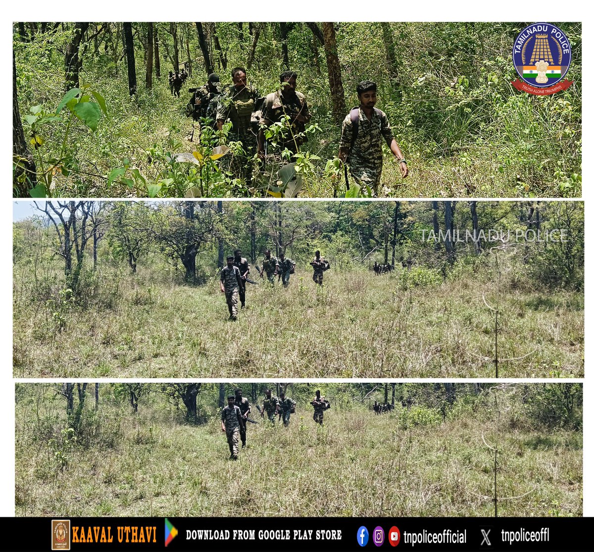 tnpoliceoffl's tweet photo. "Operation Safe Forest" என்ற கூட்டு வனத்தேடுதல் வேட்டைகள் தொடர்ந்து தமிழ்நாடு, கேரளா, கர்நாடகா ஆகிய மாநில எல்லைப் பகுதிகளில் தமிழ்நாடு சிறப்பு இலக்குப் படையால் தீவிரமாக கண்காணிக்கப்பட்டு வருகின்றது.
#Forest #OperationSafe #TamilNadu #STF #Kerala #SOG #Karnataka #ANF #TNPolice https://t.co/fTONdueJFn