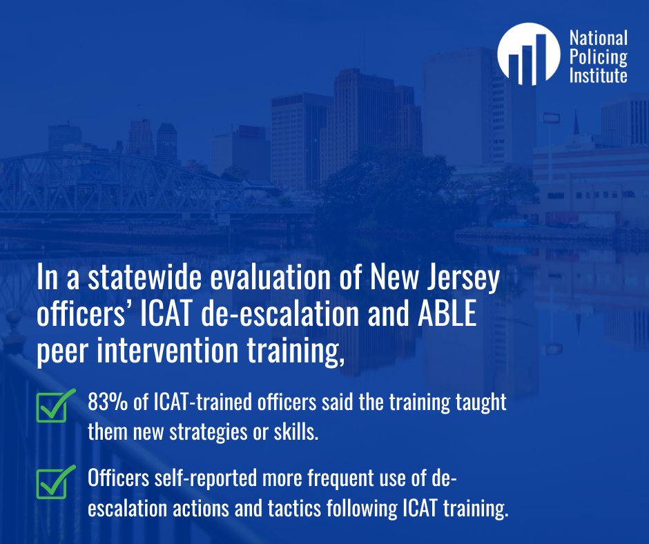 In a statewide evaluation of New Jersey officers trained in ICAT de-escalation and ABLE peer intervention, the majority felt more confident and prepared when dealing with tense or uncertain encounters.
 
Learn more from the full report &amp; resources: hubs.li/Q03gz3hY0