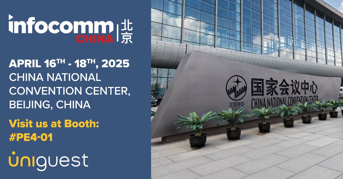 uniguest's tweet photo. Join us at Infocomm China from April 16th (Booth PE4-01) to discover how our innovative digital engagement solutions can transform your business!
We look forward to seeing you there 🚀
Find out more 🔗 https://t.co/Ean6E6rpBA
#InfocommChina #Uniguest https://t.co/y8bn8Dqbtm