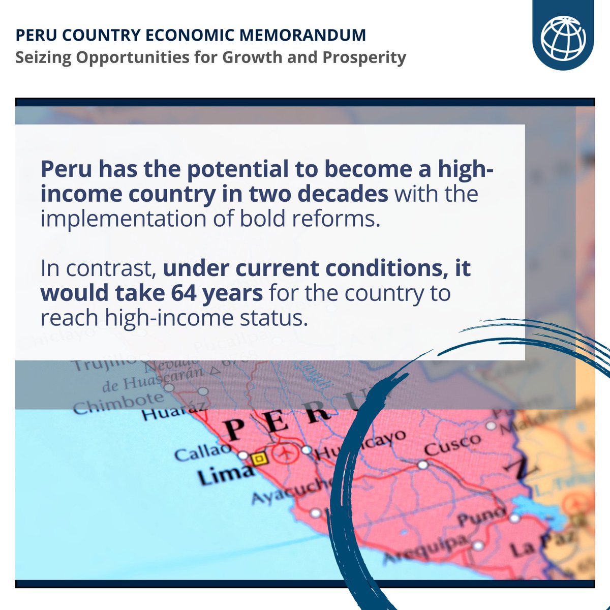 WBGPubs's tweet photo. Our new Country Economic Memorandum reveals #Peru could achieve high-income status in just 2 decades with bold reforms, instead of taking 64 years at current pace. Explore how key sectors like agribusiness, tourism &amp; mining can drive sustainable growth: https://t.co/Dt1I8OdC0y https://t.co/FVPUzfD0mu