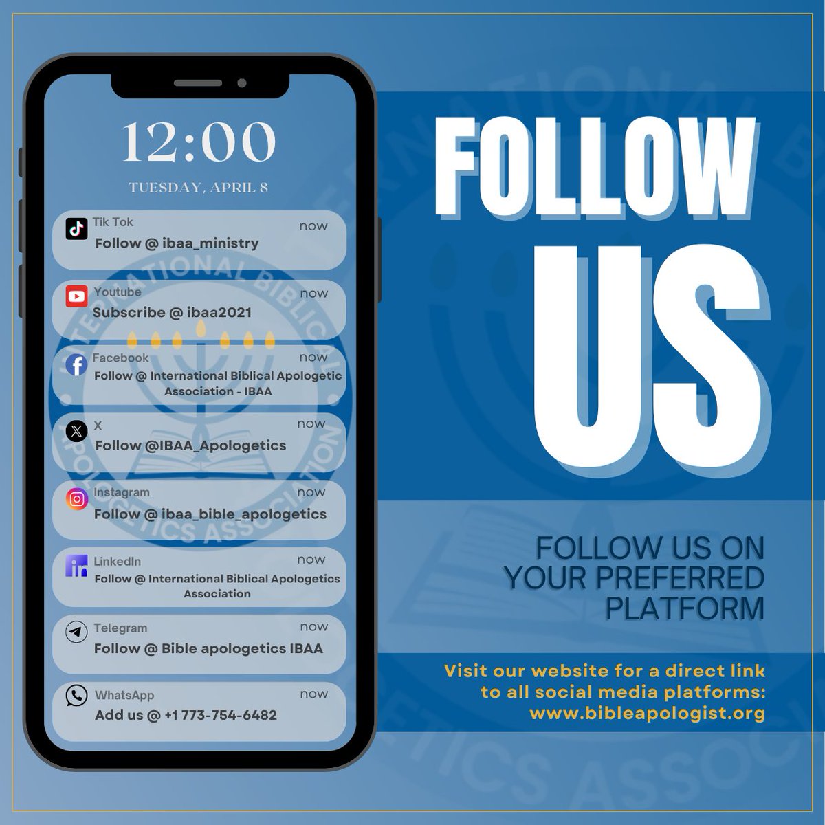 BibleApologist_'s tweet image. Strengthen your faith and knowledge! Follow the International Biblical Apologetics Association on all our socials for insights, discussions, and resources to defend the truth!
Subscribe | Follow | Share 
For more information, or to donate, visit bibleapologist.org
#ibaa