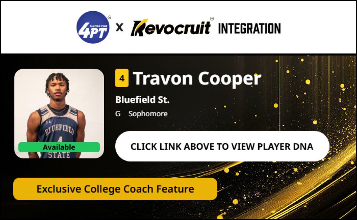 CBB Transfer Portal Spotlight

Travon Cooper
6'5" 195
Guard
Bluefield State

2024-25 Stats (28 Games):
📊 8.4 PPG, 3.0 RPG, 1.3 APG, 53.0 FG%

Coach Exclusive Revocruit Player DNA:
🔗 applink.revocruitathlete.com/player/37393

#TP4PT #TransferPortal