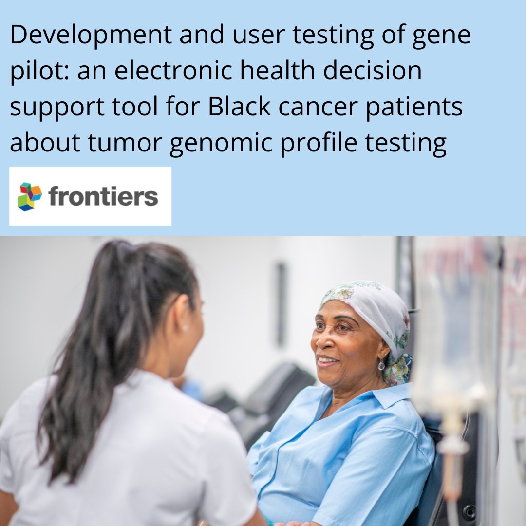TURiskCommLab's tweet image. RCL has co-authored a new paper with our partners at Fox Chase. This paper is titled "Development and user testing of gene pilot: an electronic health decision support tool for Black cancer patients about tumor genomic profile testing". Here is the link: doi.org/10.3389/fcomm.…