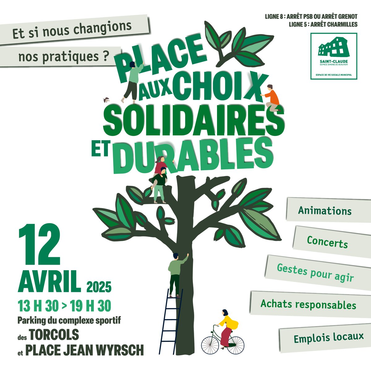 ÉVÉNEMENT / STAND GINKO | Place aux Choix Solidaires et Durable

Samedi 12 avril de 13h30 à 17h30, retrouvez-nous sur notre stand à l'occasion de la journée "Place aux Choix Solidaires et Durables" !

Au programme sur le stand Ginko : animations et lots à gagner !