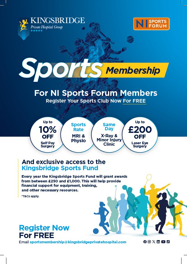 NI Sports Forum partner <a href="/kingsbridgehosp/">Kingsbridge Private Hospital</a>  is offering members a FREE Sports Membership! Which includes:

🔹Sports MRI &amp; Physio rates
🔸Same day X-ray &amp; minor injury clinics
🔹Access to £250–£1,000 Kingsbridge Sports Fund

📣and more!

👉More info here: kingsbridgesportsmembership.com