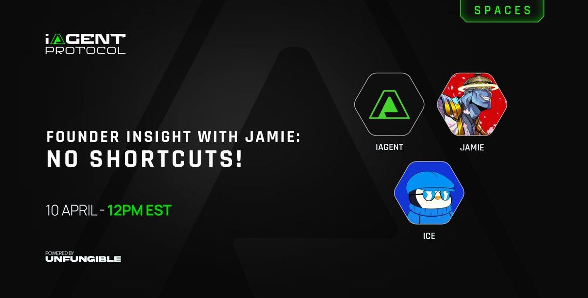 Founder Insight with Jamie goes live today at 12 PM EST.

We discuss progress post-TGE, lessons from building, upcoming product overview, web2 partnerships and what’s ahead for iAgent with Agentic AI.

Set reminders below to join the conversation.

x.com/i/spaces/1BRJj…