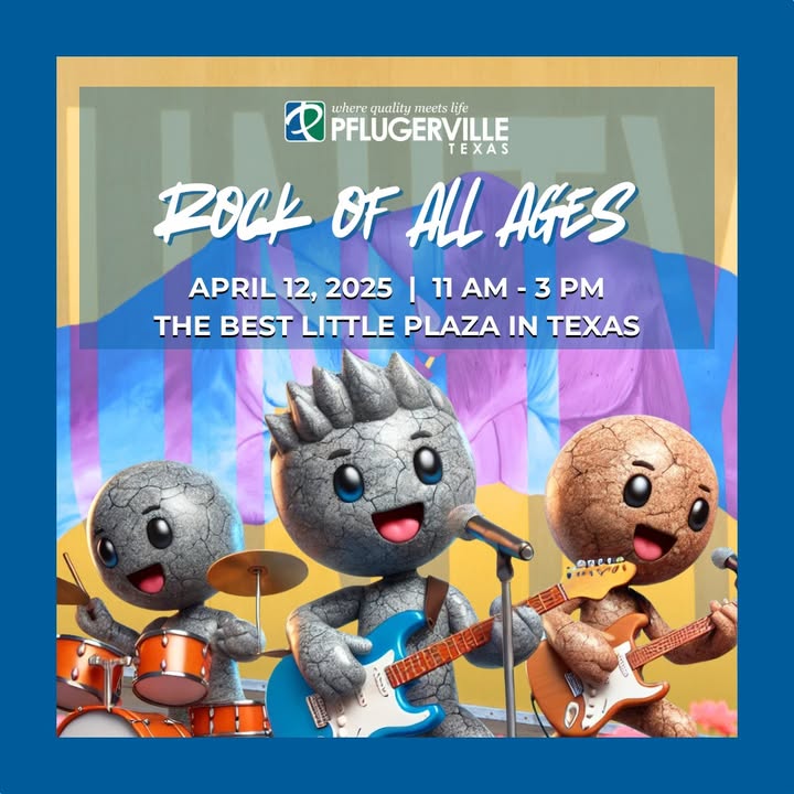 Happening THIS Saturday!🎵 Rock of All Ages is bringing live music, pfun &amp; pfood to Downtown Pflugerville on April 12 from 11 am to 3 pm!

🎸 Young musicians take the stage
🧗‍♂️ Rock climbing &amp; painting
🍔 Local eats to keep you pfueled

🔗 pflugervilletx.gov/984
