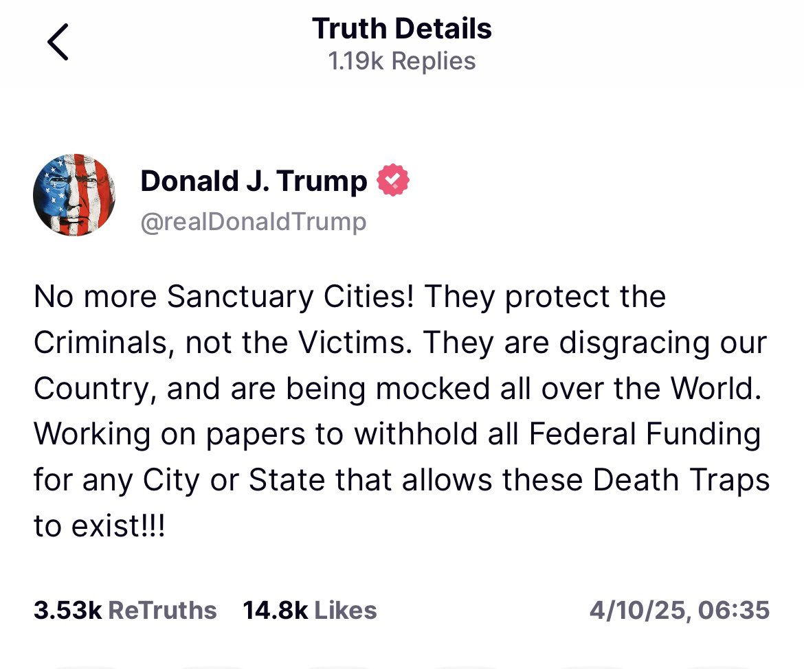 tucsivilag's tweet photo. President Trump: 
"No more Sanctuary Cities! They protect the Criminals, not the Victims. They are disgracing our Country, and are being mocked all over the World. Working on papers to withhold all Federal Funding for any City or State that allows these Death Traps to exist!!!" https://t.co/2QlPdDZ1yr