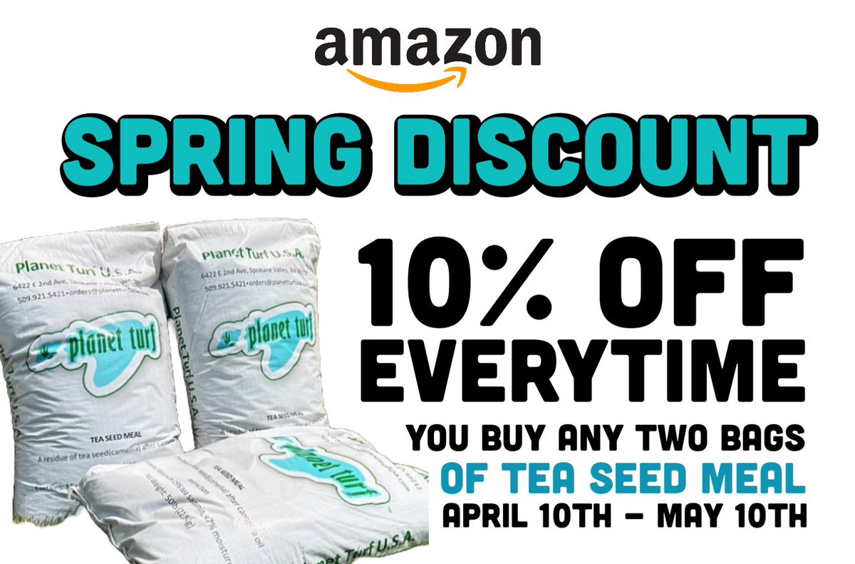 Spring is here, and there’s no better fit for your lawn or garden than Organic Tea Seed Meal, and no better time than NOW to take advantage of this hot deal!🔥🌱 

amazon.com/Planet-Turf-Te…

#TeaSeedMeal #Lawn #Garden #Soil #Spring