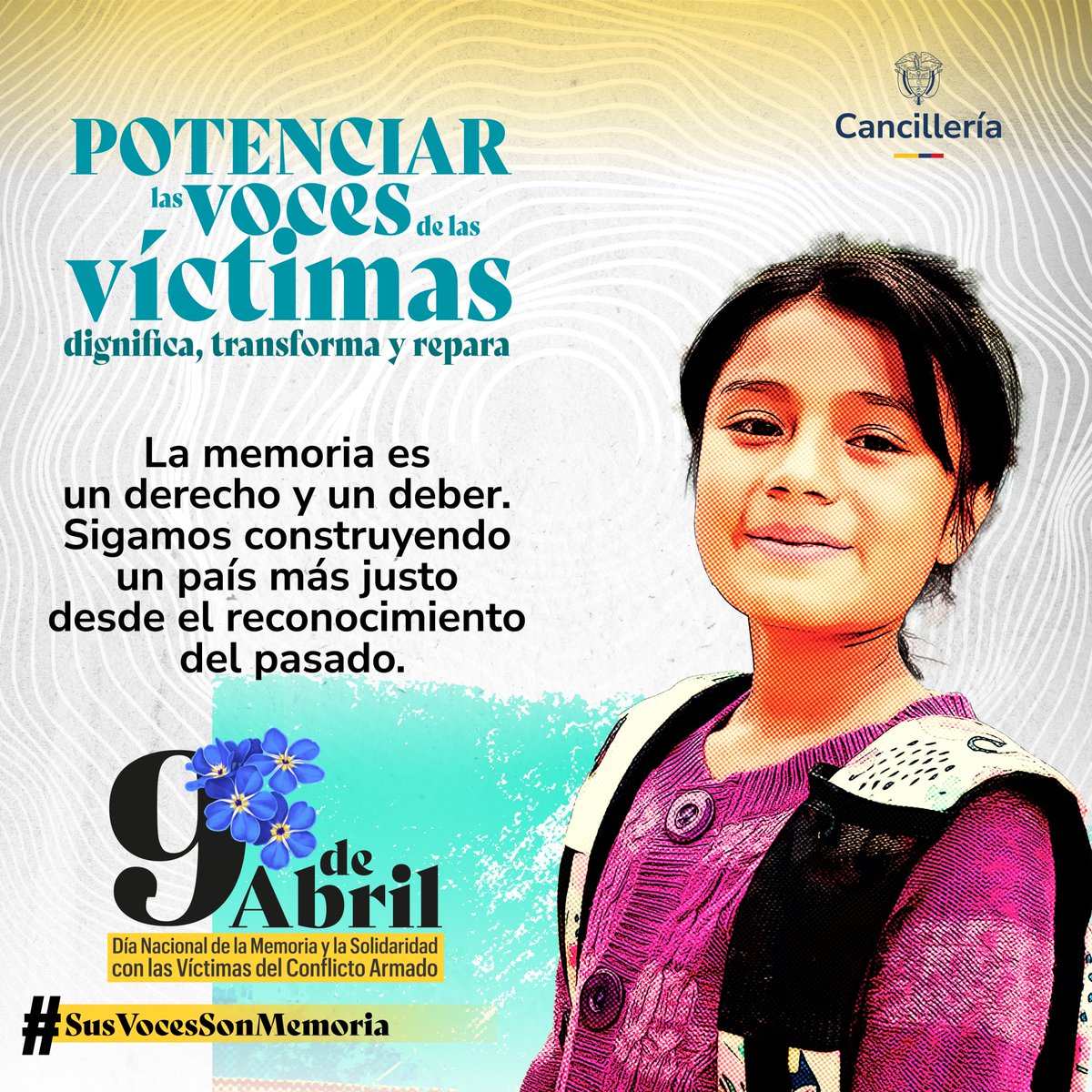 Soñamos con una Colombia en paz. Y ese sueño empieza por no olvidar. #SusVocesSonMemoria A través de la diplomacia, Colombia promueve el respeto a los derechos humanos y el compromiso con la paz en el ámbito internacional.