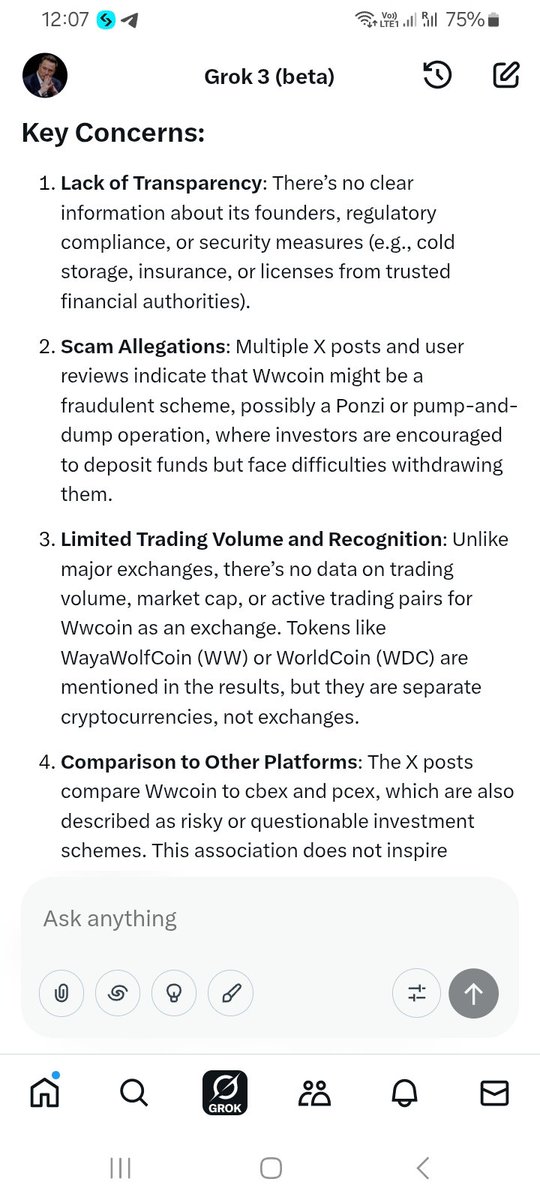 ElonMuskFrien's tweet photo. This is what @grok have to say about #Wwcoin
Don't forget to make your research before putting your hard earned into anything. https://t.co/KEkpwbz1cT