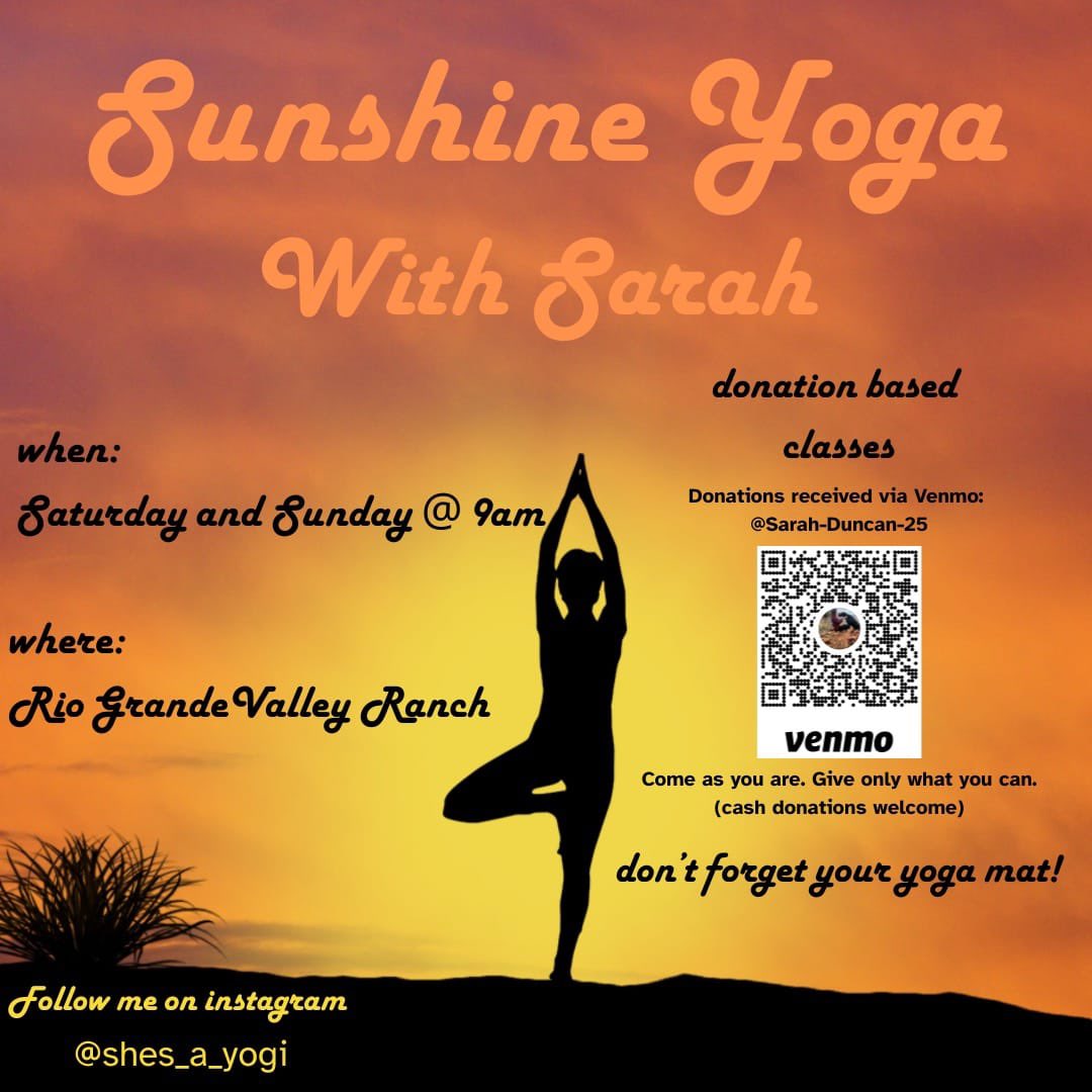 Join us Saturday &amp; Sunday mornings for Sunshine Yoga with Sarah at the ranch