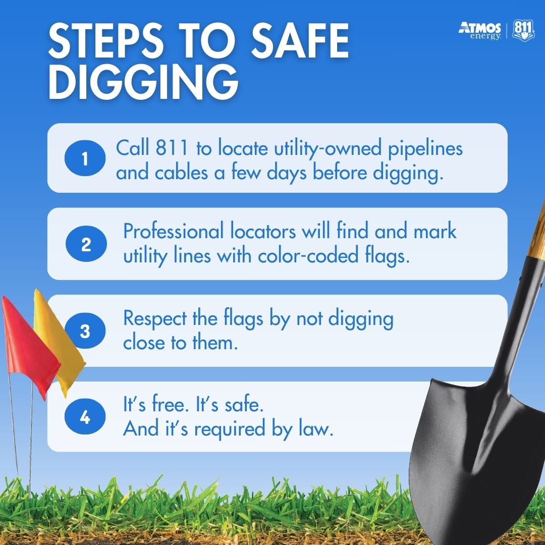 atmosenergy's tweet image. #DYK you must #Call811 before starting any digging project to mark underground utility lines?

Learn more at ow.ly/IFHs50Vy8R5. #SafeDigging