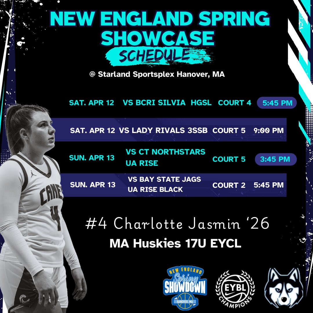 Excited for the first tournament of the season! Here is my schedule for the weekend at the New England Spring Showdown!! <a href="/MAHuskies/">MA_Huskies</a> <a href="/MAHuskies_eycl/">Mass Huskies EYCL</a> <a href="/SelectEventsBB/">Select Events Basketball</a>