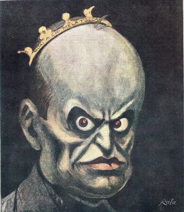 L’Asino (“The Ass”), an Italian political satire magazine that has operated since 1892, is shut down on orders of Benito Mussolini. 

Consequently, the editors parody Mussolini on the cover of the final issue with a simple caption - “him.”