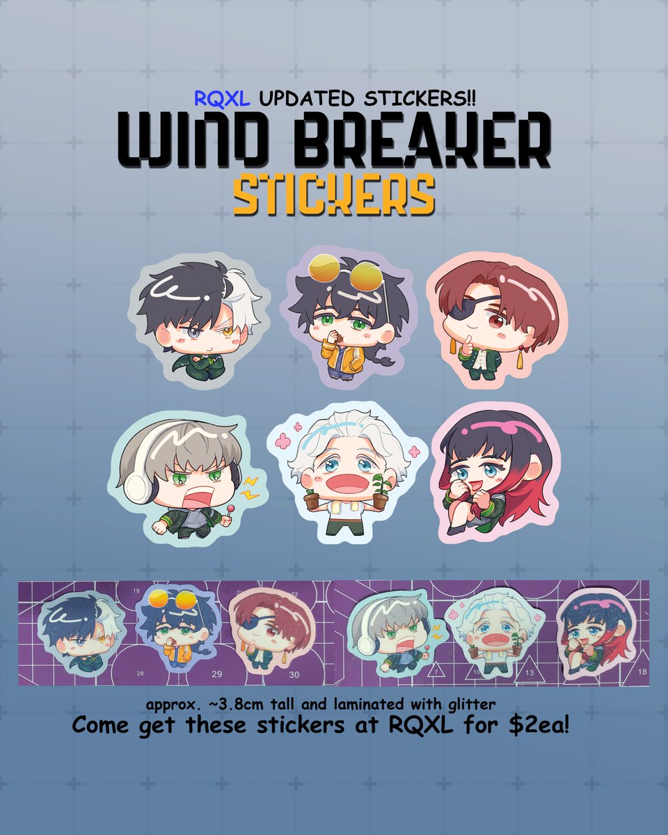 alpacitron's tweet photo. update on my wind breaker stickers YIPPEEEEE 

wanted to do a lot more characters but didnt have enough time orz 

#rqxl #renqianxile https://t.co/rskAHNo0IA
