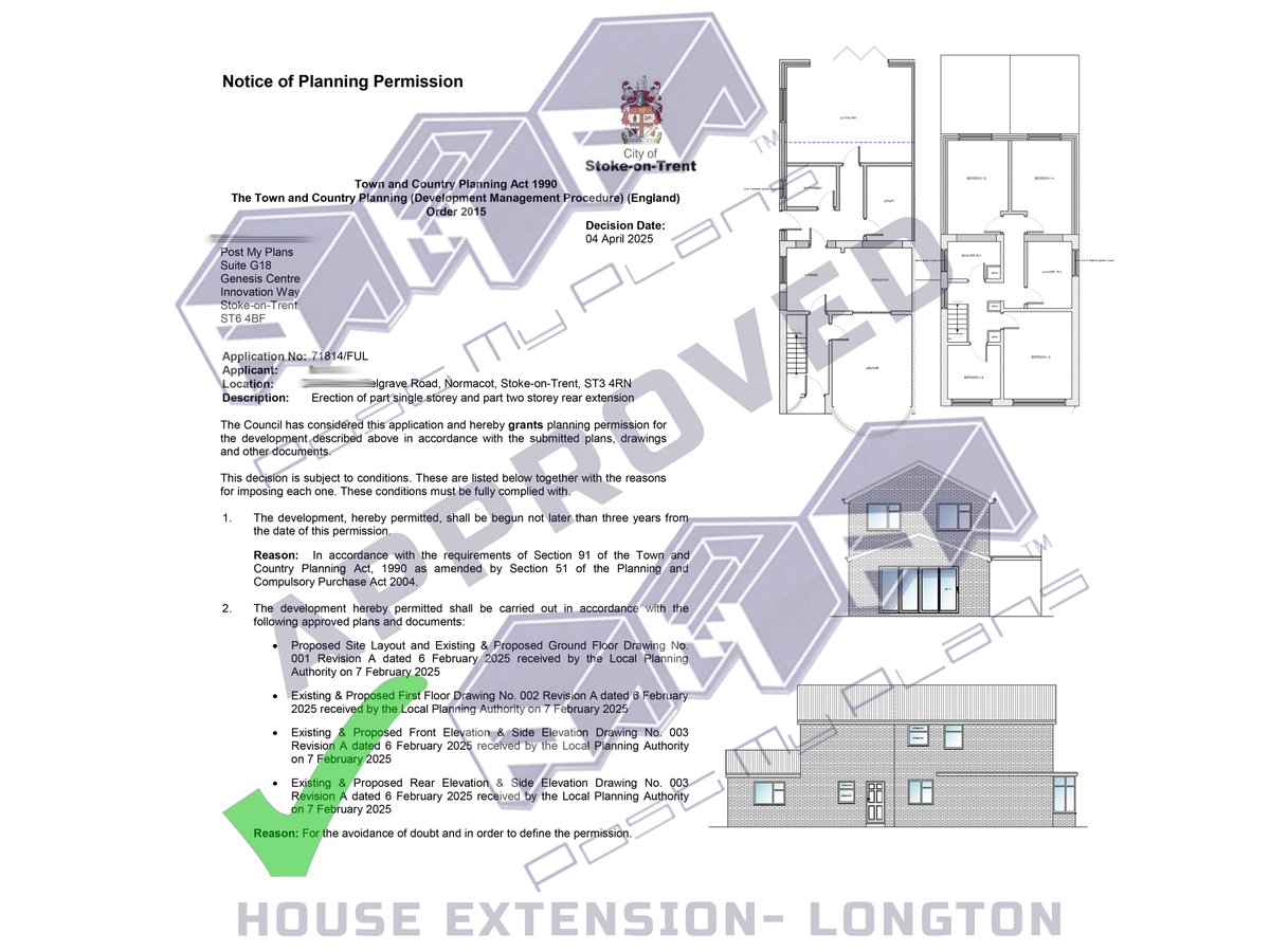 postmyplans's tweet photo. A large 2 storey and single storey extension scheme approved in Longton, Stoke-on-Trent.

We had undertaken some work for a neighbouring property and were recommended to handle planning &amp; drawing matters for this client too.

info@postmyplans.co.uk
07555 291330
#postmyplans https://t.co/delEGHQ1Sb