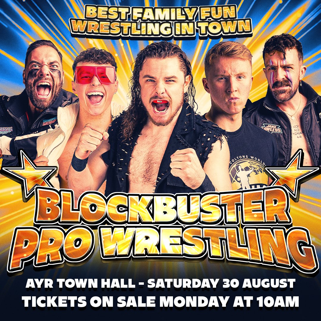 Blockbuster Pro Wrestling returns to Ayr Town Hall on Saturday 30 August for a packed night of family friendly wrestling action!

Tickets on sale from Monday at 10am at universe.com/icw