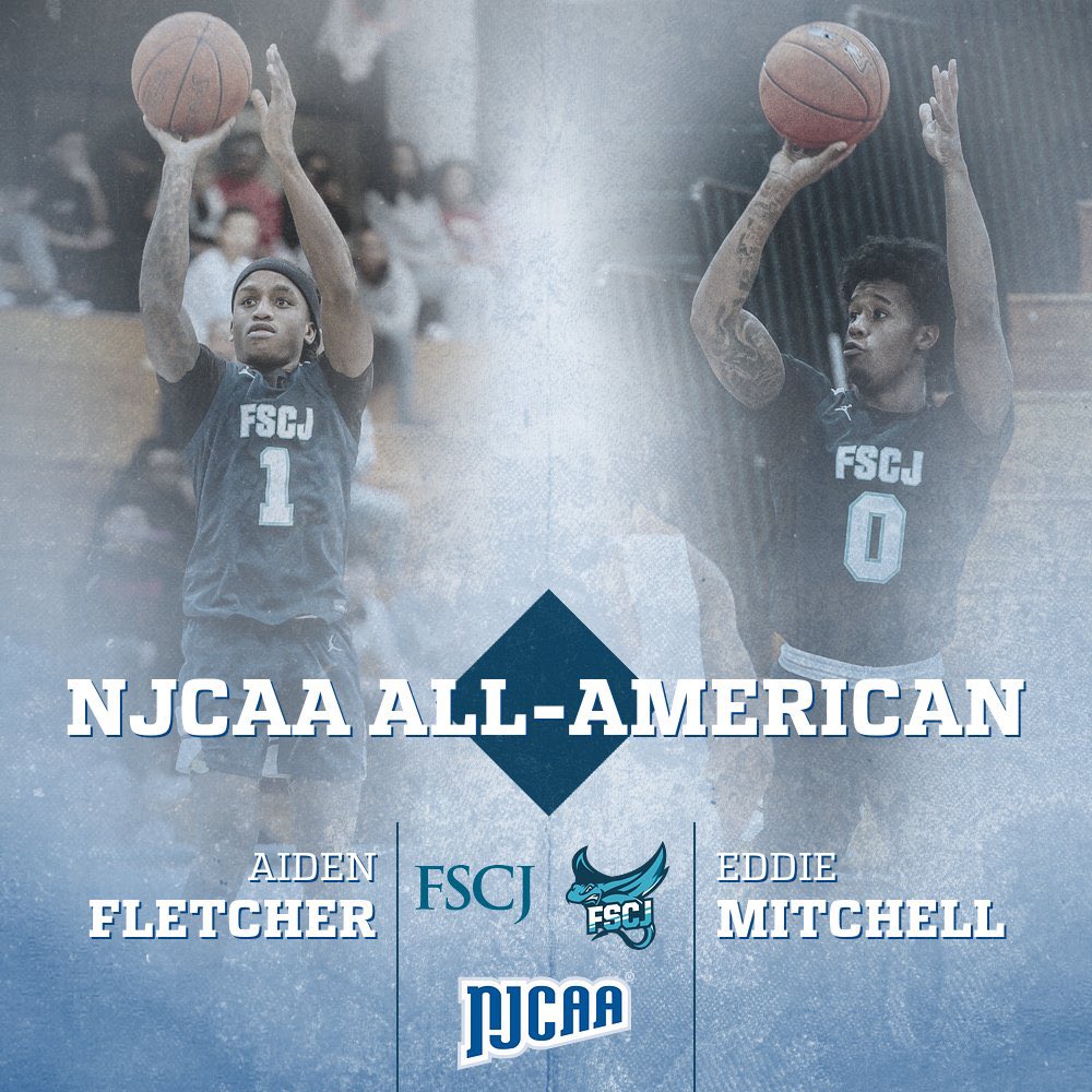 ALL-AMERICANS! 

Congratulations to Aiden Fletcher for being named 2nd Team All-American and Eddie Mitchell for earning All-American honorable mention accolades. 

Aiden and Eddie helped lead #FSCJHoops to our all-time-best 32-5 record, first ever national ranking, and a