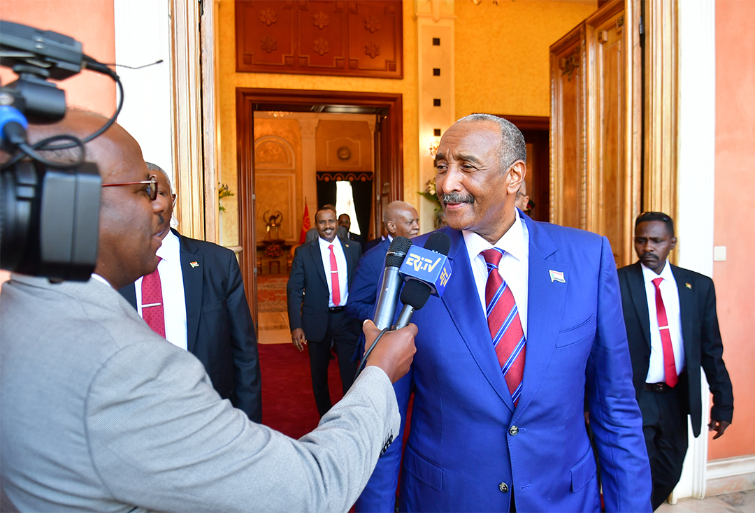 hawelti's tweet photo. President Isaias Afwerki and General Abdel Fattah al-Burhan, the Chairman of Sudan's Sovereign Council, held extensive talks, at State House this afternoon, on bilateral issues, the conflict in the Sudan as well as other regional and international issues of mutual importance.

President Isaias Afwerki re-affirmed that the support that the Government and people of Eritrea continue to extend to the brotherly people of Sudan emanates from solid principles and moral obligations.  President Isaias further urged the peoples of our region to firmly stand on the side of the Sudanese people for the  achievement of an enduring peaceful solution to the conflict without the encumbrance and exacerbation of external intervention.

In a brief press statement to the Eritrean News Agency, General al-Burhan stated that his one-day working visit to Asmara was principally aimed at briefing the Eritrean leadership on recent developments of the conflict in Sudan.  General Burhan also paid tribute to the substantial and continuous support extended by the Government and people of Eritrea to the people of Sudan.
