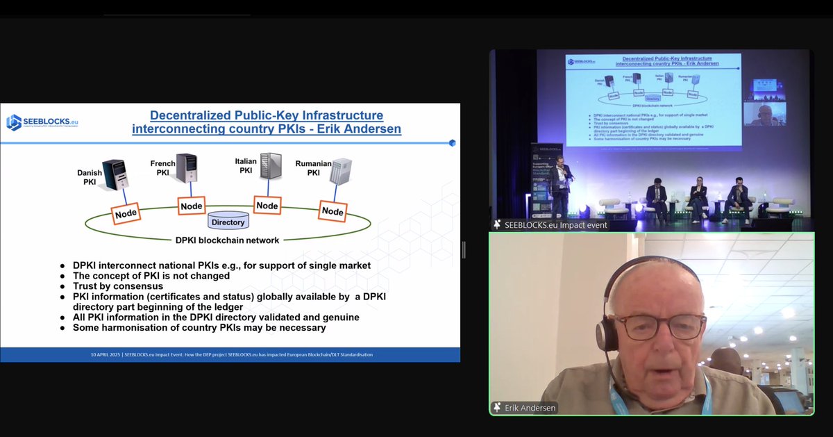 Erik Andersen highlighted a key challenge for #DLT in Europe:

🔑 Technical and legal interoperability must go hand in hand. As we move toward #decentralised public-key #infrastructures (#PKIs), trust becomes harder to manage across borders.

Some harmonisation of national PKIs