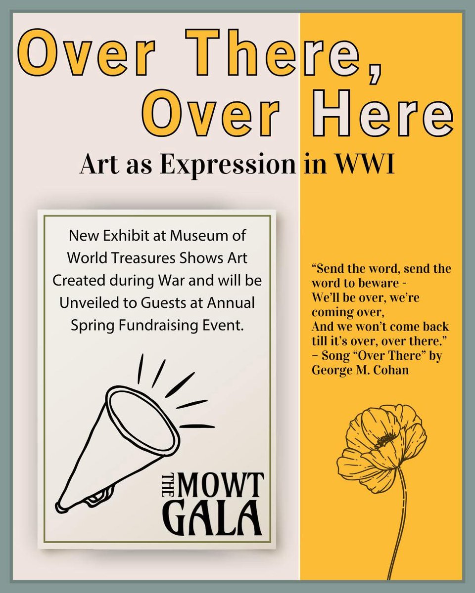 Coming April 26: Over There, Over Here: Art as Expression in World War I

A new exhibit exploring trench art, propaganda, &amp; music as creative resistance.

Debuting at The MOWT Gala, then included with admission.

📰 tr.ee/rQRN9Z
#WWIArt #MuseumOfWorldTreasures