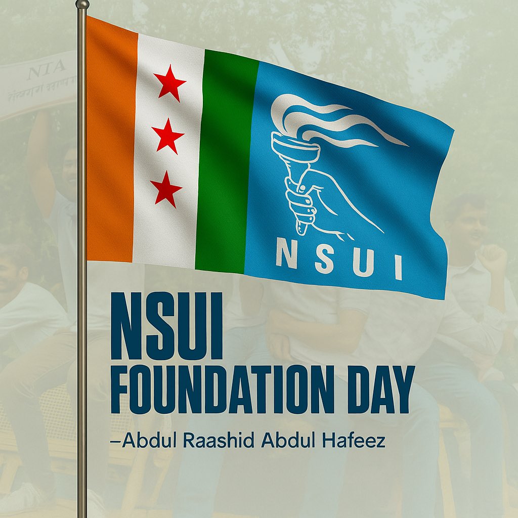 Warm wishes on NSUI Foundation Day!
Saluting the spirit of student activism and the relentless pursuit of justice, progress, and empowerment. Proud to stand with the values of NSUI….! 

#NSUI_INDIA #Congress