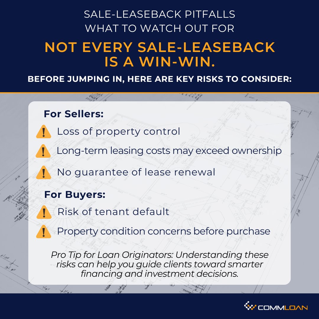 CommLoan's tweet image. Sale-Leaseback Pitfalls—What to Watch Out For

Always analyze the deal carefully!

What’s your take on sale-leasebacks?

#CRELoans #RiskManagement #CommercialRealEstate #InvestorTips #RealEstateFinance hubs.li/Q03d-T940