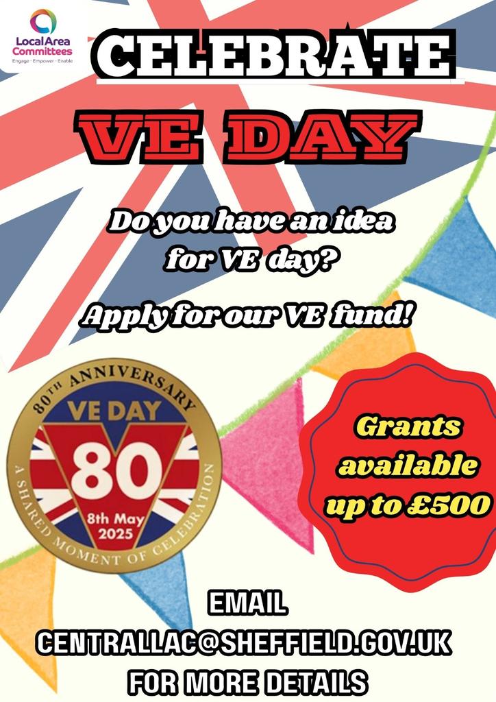 Central Sheffield (@centralsheff) on Twitter photo π¬π§ VE Day Celebrations β Get Involved! π
Funding available for local events & activities across central wards!
Got an idea to bring your community together? Letβs make it happen!
π§ Email: CentralLAC@sheffield.gov.uk
#VEDay #SheffieldCommunity #CelebrateTogether π¬π§ VE Day Celebrations β Get Involved! π
Funding available for local events & activities across central wards!
Got an idea to bring your community together? Letβs make it happen!
π§ Email: CentralLAC@sheffield.gov.uk
#VEDay #SheffieldCommunity #CelebrateTogether
